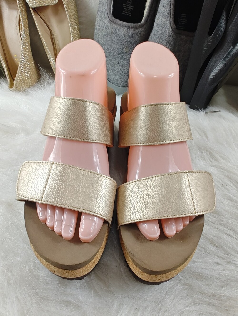 Boutique by Corky’s New Way Gold Slides Wedge Sandal Women Sz 9 Metallic Comfort